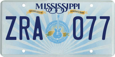 MS license plate ZRA077