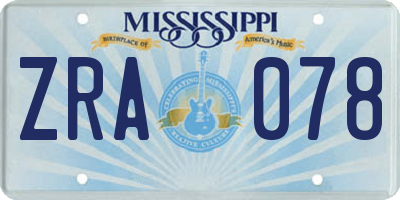 MS license plate ZRA078