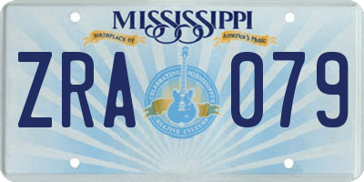 MS license plate ZRA079