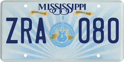 MS license plate ZRA080