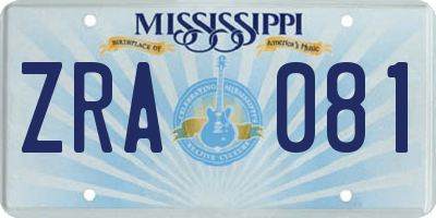 MS license plate ZRA081