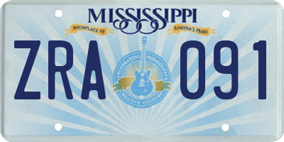 MS license plate ZRA091