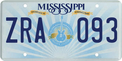 MS license plate ZRA093