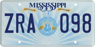 MS license plate ZRA098