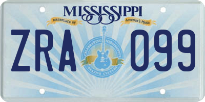 MS license plate ZRA099
