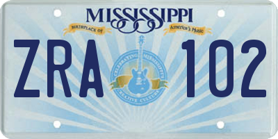 MS license plate ZRA102