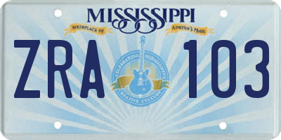 MS license plate ZRA103