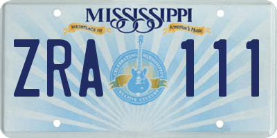 MS license plate ZRA111