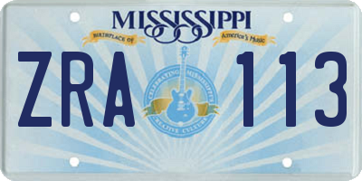 MS license plate ZRA113