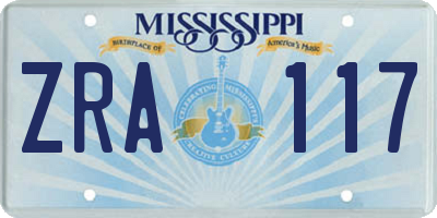 MS license plate ZRA117