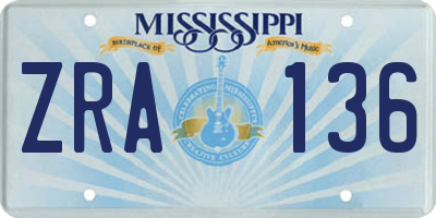 MS license plate ZRA136
