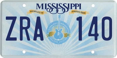 MS license plate ZRA140