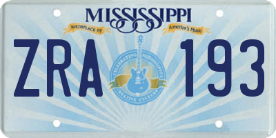 MS license plate ZRA193