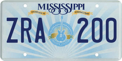 MS license plate ZRA200