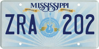 MS license plate ZRA202