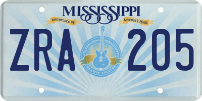 MS license plate ZRA205