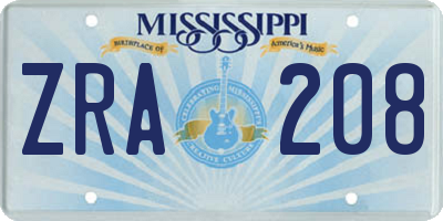 MS license plate ZRA208