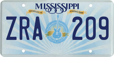 MS license plate ZRA209
