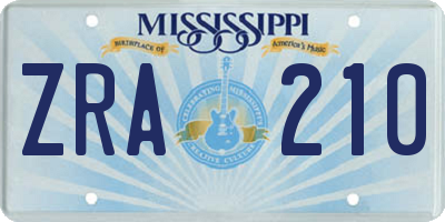 MS license plate ZRA210