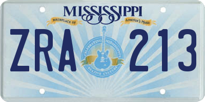 MS license plate ZRA213