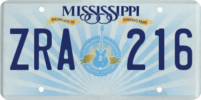 MS license plate ZRA216