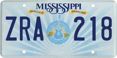 MS license plate ZRA218