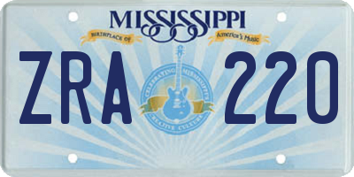 MS license plate ZRA220