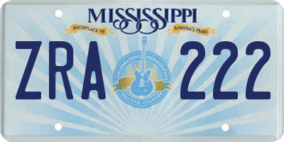 MS license plate ZRA222