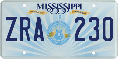 MS license plate ZRA230