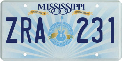 MS license plate ZRA231