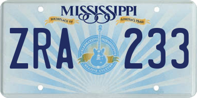 MS license plate ZRA233