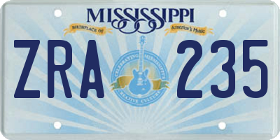 MS license plate ZRA235