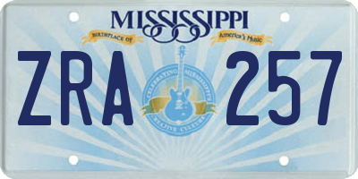 MS license plate ZRA257