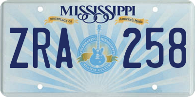 MS license plate ZRA258