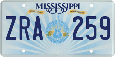 MS license plate ZRA259