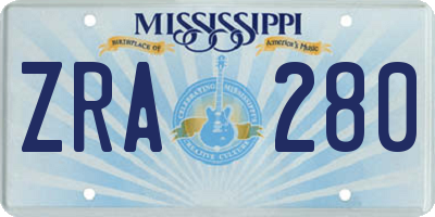 MS license plate ZRA280