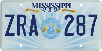 MS license plate ZRA287