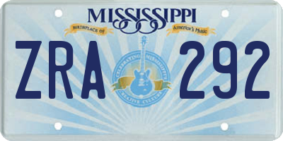 MS license plate ZRA292