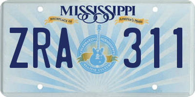MS license plate ZRA311
