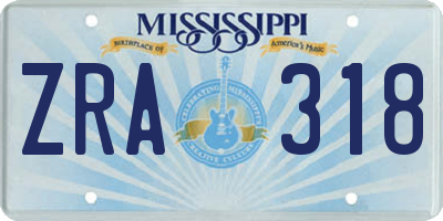MS license plate ZRA318