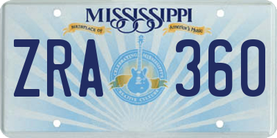 MS license plate ZRA360