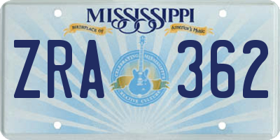 MS license plate ZRA362