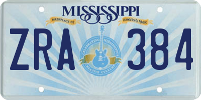 MS license plate ZRA384