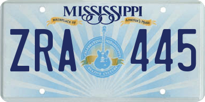 MS license plate ZRA445