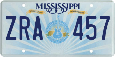 MS license plate ZRA457