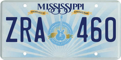MS license plate ZRA460