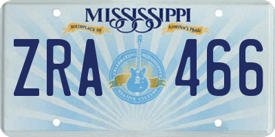 MS license plate ZRA466