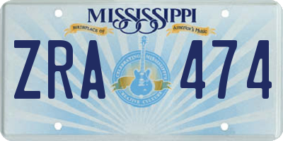 MS license plate ZRA474