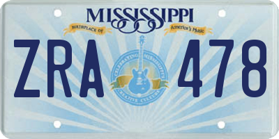 MS license plate ZRA478
