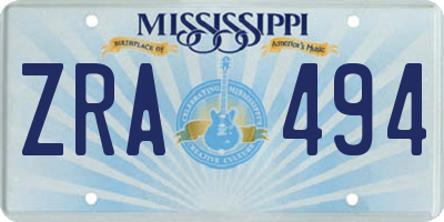MS license plate ZRA494